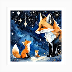 Starry Night Foxes Art Print