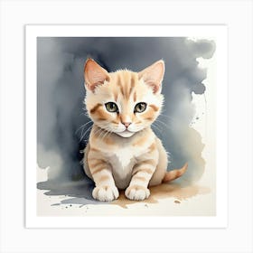 Watercolor Kitten Painting Art Print