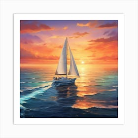 Sailboat At Sunset 11 Art Print