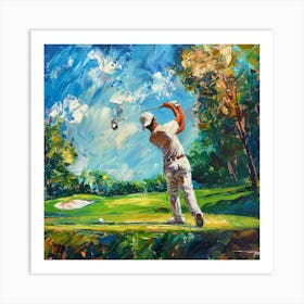 A Golfer Teeing Off Oil Painting Illustration 1718673251 2 Art Print