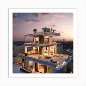 Modern House At Dusk 4 Art Print