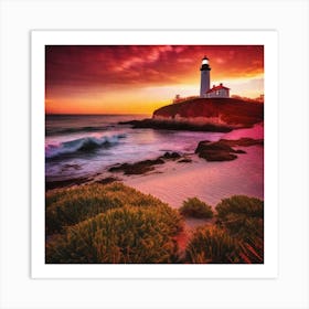 Lighthouse At Sunset 42 Art Print