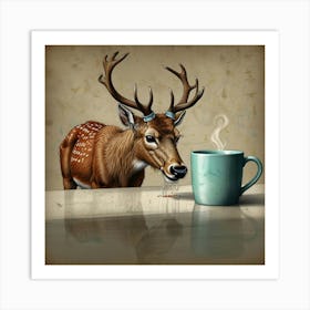 Deer With A Cup Of Coffee 1 Art Print