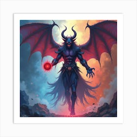 Demon Casting Spells In A Colorful Watercolor Abyss 1 Art Print