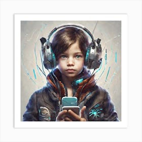 Boy With Headphones Art Print