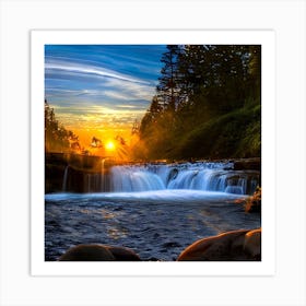 Sunset Over A Waterfall Art Print