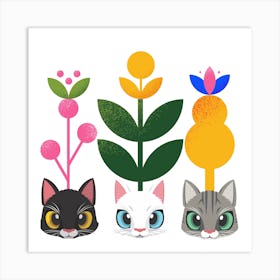 Cats With Flowers Art Print