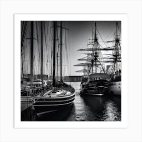 Black And White Sailboats 1 Art Print