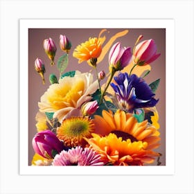 Orange, purple and yellow flowers 8 Art Print