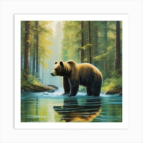 Brown Bear In The River Art Print