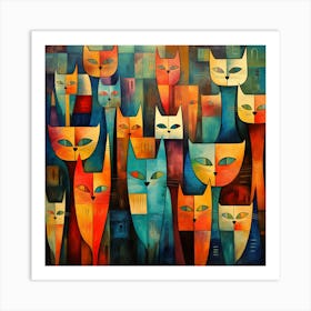 Maraclemente Cats Painting Style Of Paul Klee Seamless 1 Art Print