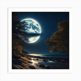 Full Moon Over The Ocean Art Print