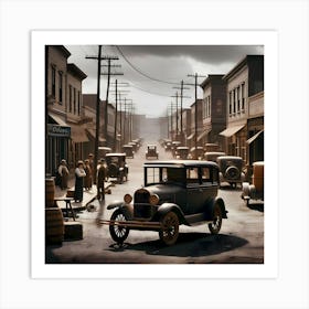 Early Small Town America And The Automobile ~Reimagined 1 Art Print