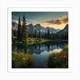 Sunset Mountain Lake Art Print