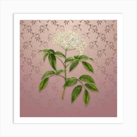 Vintage Elderberry Flowering Plant Botanical on Dusty Pink Pattern n.1108 Art Print