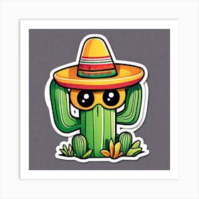 Mexico Cactus With Mexican Hat Sticker 2d Cute Fantasy Dreamy Vector Illustration 2d Flat Cen (3) Art Print