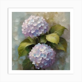 Hydrangea Flowers, Close Up Vertical Oil Painting, Impasto, Printable Interior Wall Art In Muted Tones Art Print