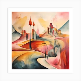 Mystic Italian Horizons: Abstract Oil Poetry Art Print