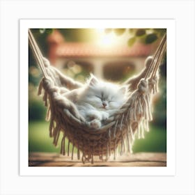 White Kitten Sleeping In A Hammock 1 Art Print