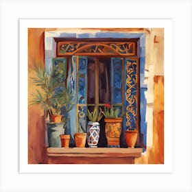 Morrocan Window With Potted Plants Art Print