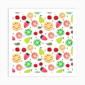 Green Orange Red Fruit Bowl Art Print