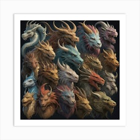 Dragon Heads paintings art print 1 Art Print