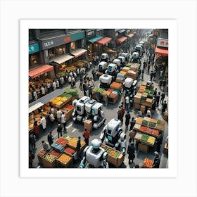 Robots In The Market Art Print