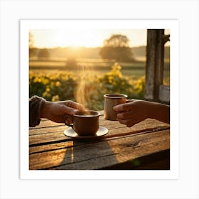 Two People Drinking Coffee Art Print