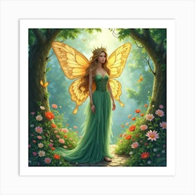 Enchanting Fairy Queen In A Mystical Garden, Watercolor 1 Art Print