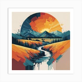 The wide, multi-colored array has circular shapes that create a picturesque landscape 6 Art Print