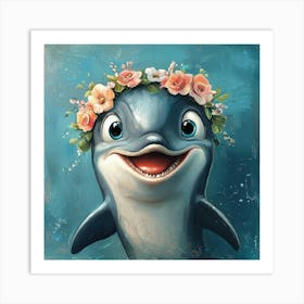 Dolphin With Flowers Art Print