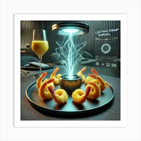 A Futuristic Culinary Dish Named Lightning Shrimp Art Print