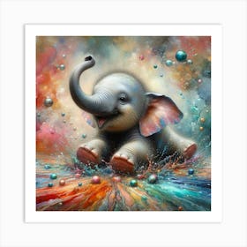 Elephant In Water 3 Art Print