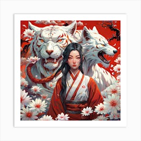 Asian girl charm guards Art Print