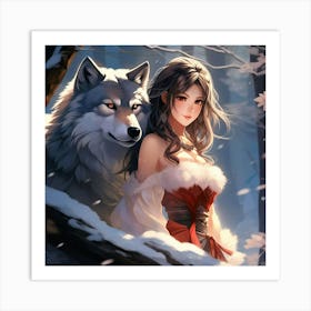 Wolf and girl Art Print