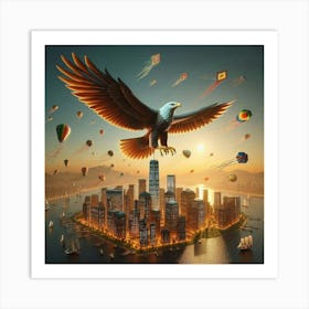 Eagle Flying Over City Art Print