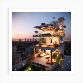 Modern House At Dusk 6 Art Print