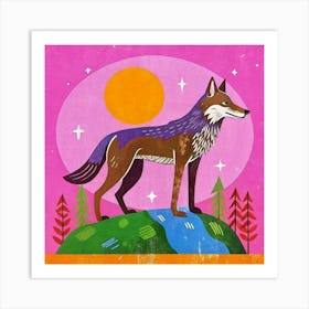 Colorful Wolf In A Forest Landscape Art Print