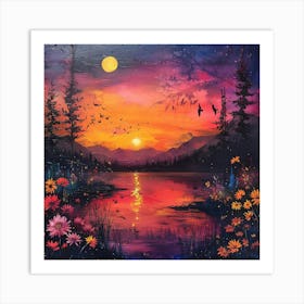 Sunset Over Lake Art Print