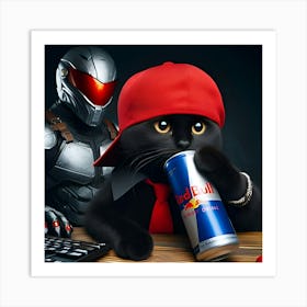 Cat Drinking Red Bull Art Print