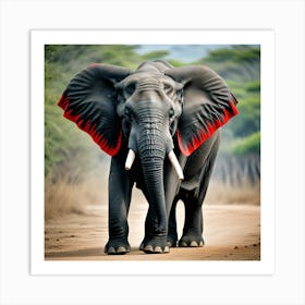 Elefante Con Extreno De Orejas Ointado De Rojo Art Print