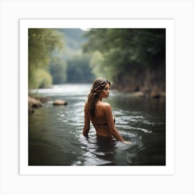 Beautiful Woman swimming In The River Art Print