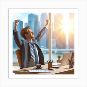 Businessman in Office in Morning Art Print