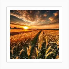 Sunset In A Wheat Field 11 Art Print