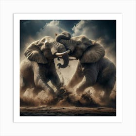 Elephants Fighting 2 Art Print