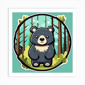 Cartoon Bear In The Forest 1 Art Print