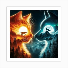 Wolf And Cat Art Print