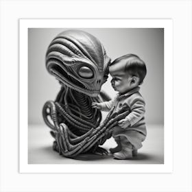 Alien holding Human Baby #1 Art Print