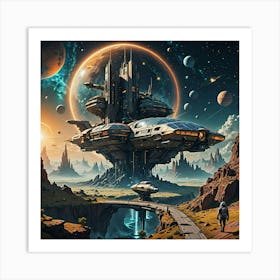 Spaceship In Space Art Print