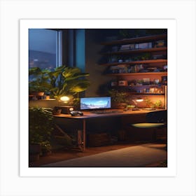 Home Office At Night Art Print